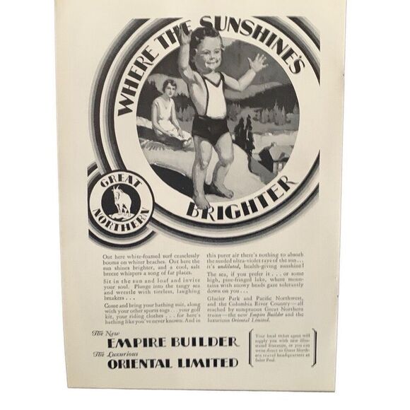 Vintage 1930 Great Northern Sunshine’s Brighter Ad Ad Advertisment - Picture 1 of 4